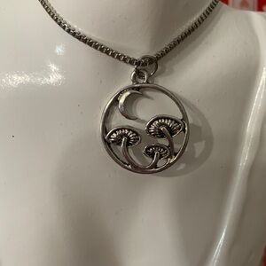 Women’s Silver Tone Pendant Necklace With Half Moon / Mushroom Pendant 18" chain